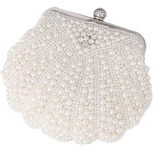 Pearl Embellished Seashell Clutch